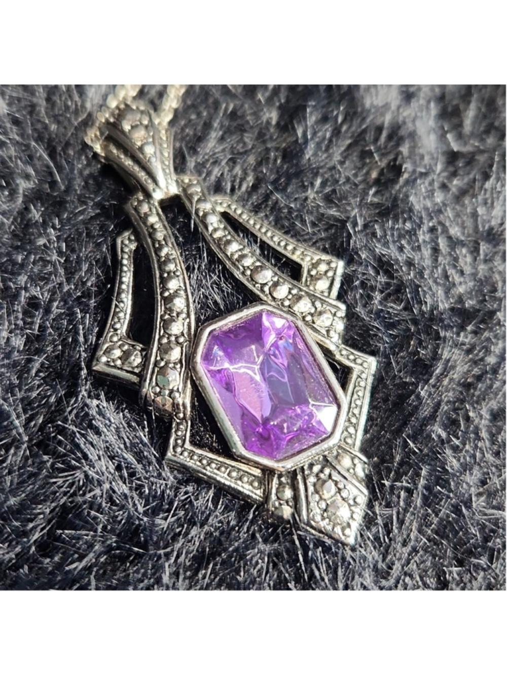 Avon Faux Marcasite Amethyst Pendant - Picture 2 of 6